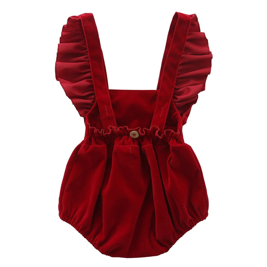 Christmas Velvet Baby Girls Romper Fall Winter Ruffles Lace Sleeveless Jumpsuit for Toddler One-Piece Xmas Infant Clothing 0-24M - Astra Wear astrawear.ca