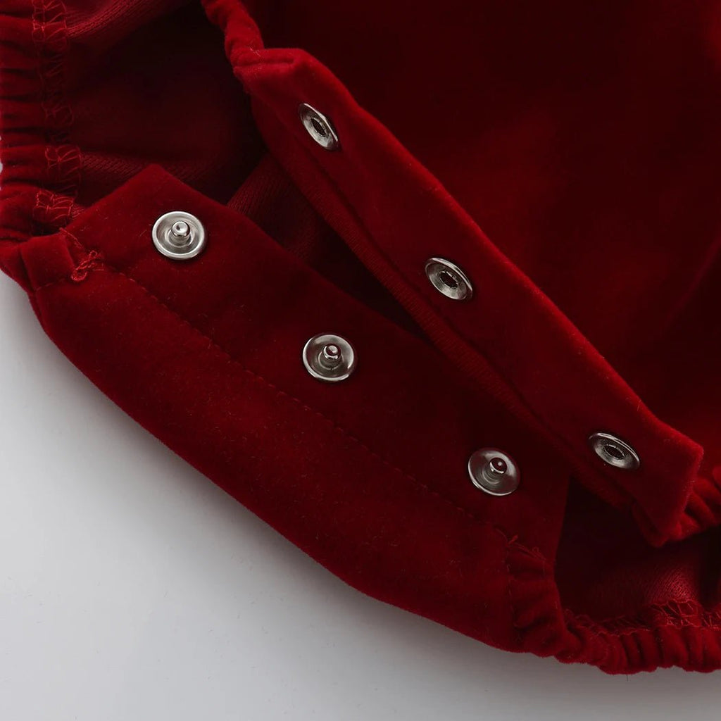Christmas Velvet Baby Girls Romper Fall Winter Ruffles Lace Sleeveless Jumpsuit for Toddler One-Piece Xmas Infant Clothing 0-24M - Astra Wear astrawear.ca