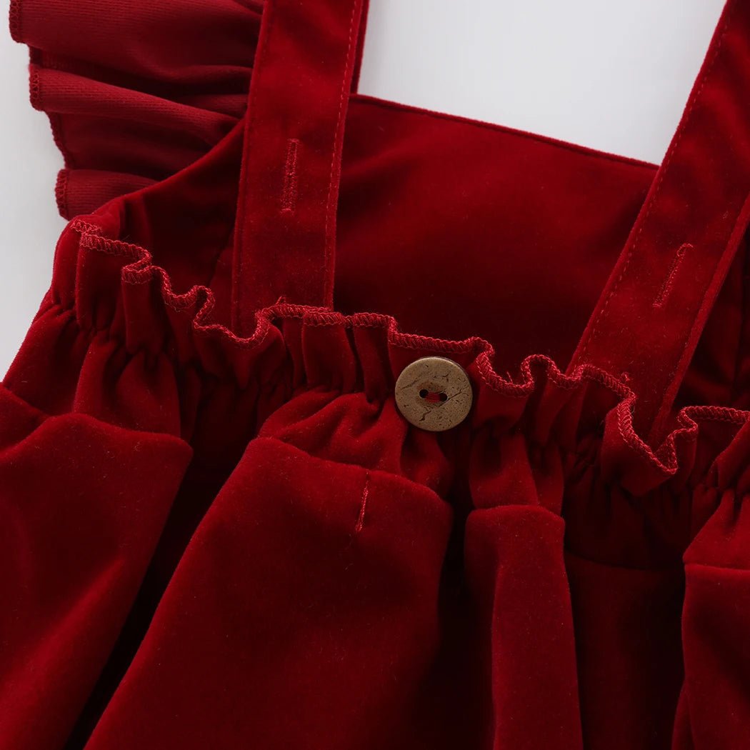 Christmas Velvet Baby Girls Romper Fall Winter Ruffles Lace Sleeveless Jumpsuit for Toddler One-Piece Xmas Infant Clothing 0-24M - Astra Wear astrawear.ca