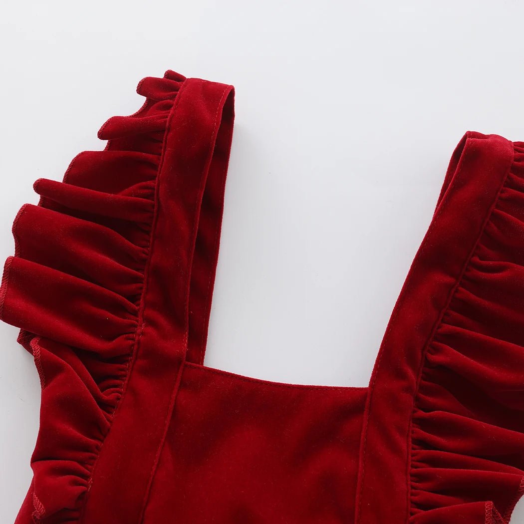 Christmas Velvet Baby Girls Romper Fall Winter Ruffles Lace Sleeveless Jumpsuit for Toddler One-Piece Xmas Infant Clothing 0-24M - Astra Wear astrawear.ca