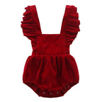 Christmas Velvet Baby Girls Romper Fall Winter Ruffles Lace Sleeveless Jumpsuit for Toddler One-Piece Xmas Infant Clothing 0-24M - Astra Wear astrawear.ca