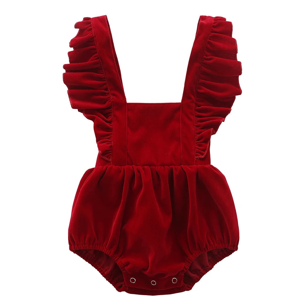 Christmas Velvet Baby Girls Romper Fall Winter Ruffles Lace Sleeveless Jumpsuit for Toddler One-Piece Xmas Infant Clothing 0-24M - Astra Wear astrawear.ca