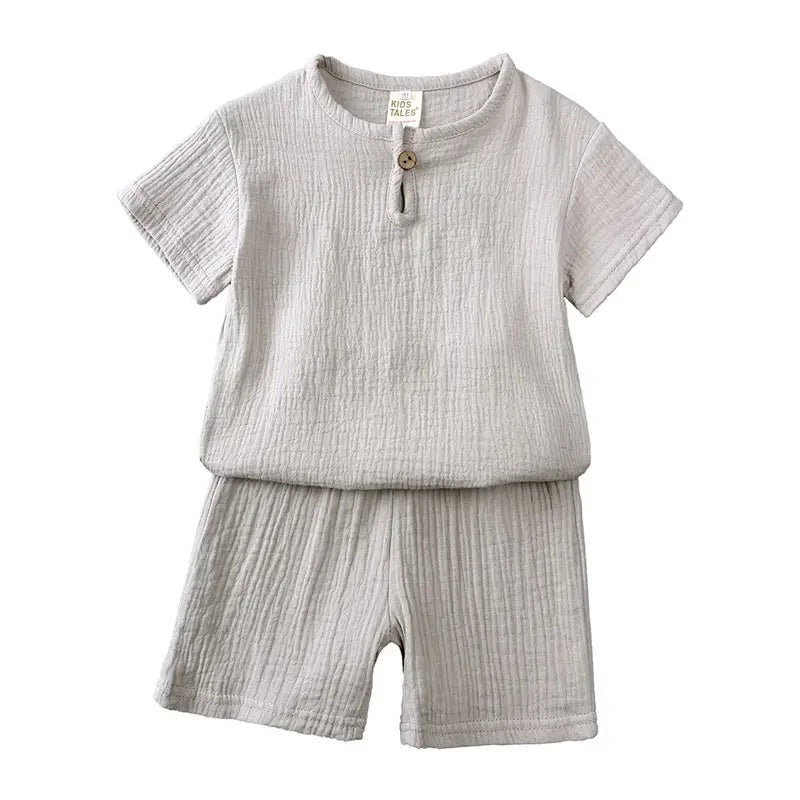 Cotton Linen Kids Clothes Girls Outfit Summer Boy Clothing Sets Solid Color Short Sleeve Tops Shorts Children Clothing 2-7 Years - Astra Wear astrawear.ca