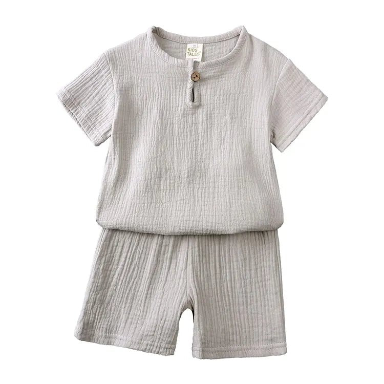 Cotton Linen Kids Clothes Girls Outfit Summer Boy Clothing Sets Solid Color Short Sleeve Tops Shorts Children Clothing 2-7 Years - Astra Wear astrawear.ca
