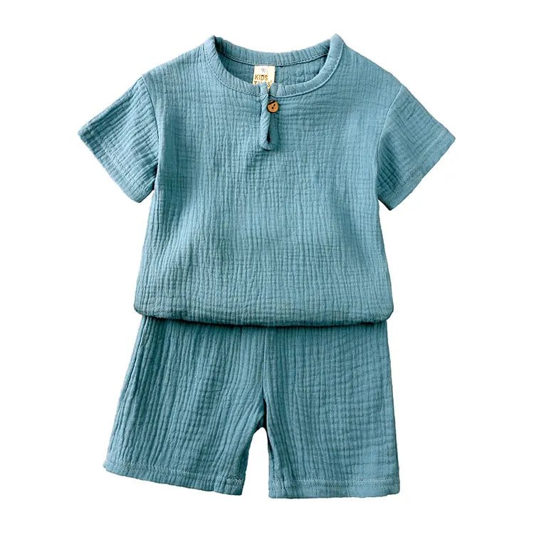 Cotton Linen Kids Clothes Girls Outfit Summer Boy Clothing Sets Solid Color Short Sleeve Tops Shorts Children Clothing 2-7 Years - Astra Wear astrawear.ca