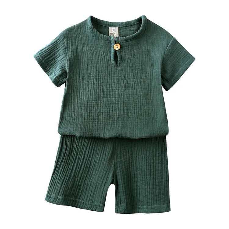 Cotton Linen Kids Clothes Girls Outfit Summer Boy Clothing Sets Solid Color Short Sleeve Tops Shorts Children Clothing 2-7 Years - Astra Wear astrawear.ca