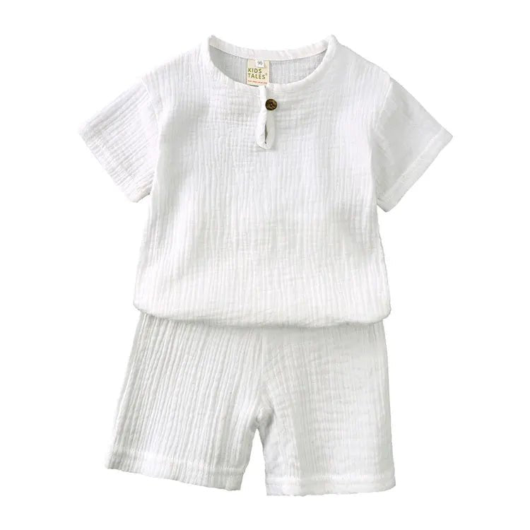 Cotton Linen Kids Clothes Girls Outfit Summer Boy Clothing Sets Solid Color Short Sleeve Tops Shorts Children Clothing 2-7 Years - Astra Wear astrawear.ca