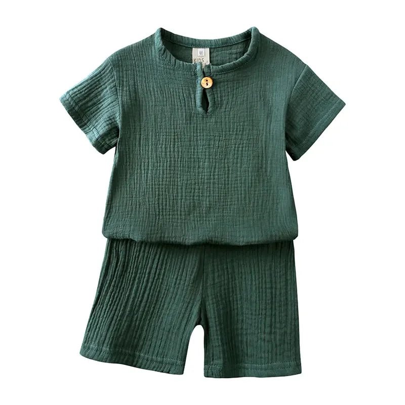 Cotton Linen Kids Clothes Girls Outfit Summer Boy Clothing Sets Solid Color Short Sleeve Tops Shorts Children Clothing 2-7 Years - Astra Wear astrawear.ca