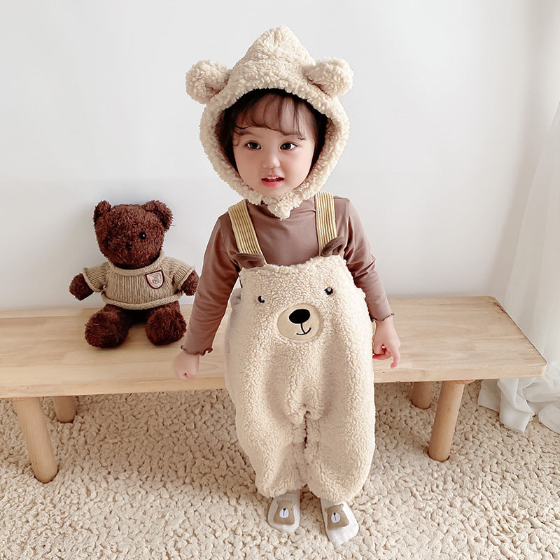 Baby Jumpsuit Autumn and Winter plus Velvet Baby Clothing Bear Suspenders