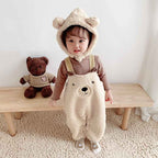 Salopette Bébé Velours Ours – Combinaison Hiver Sans Manches 0-2 Ans