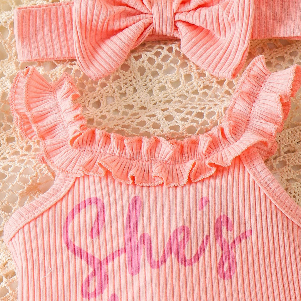 European and American children's clothing girls pink suspender Romper + shorts two-piece set baby children's clothing - Astra Wear astrawear.ca