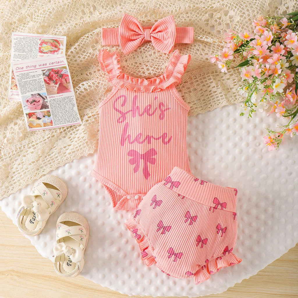 European and American children's clothing girls pink suspender Romper + shorts two-piece set baby children's clothing - Astra Wear astrawear.ca