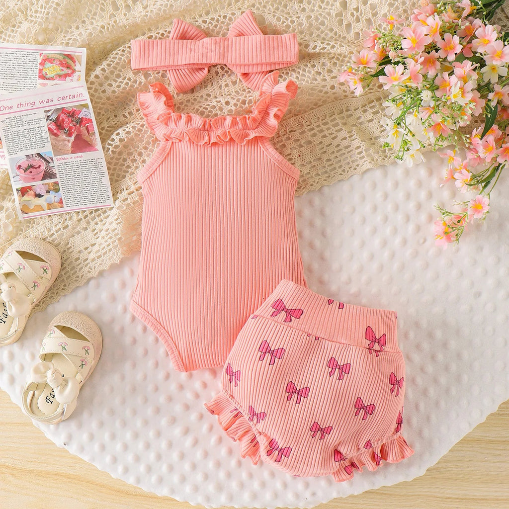 European and American children's clothing girls pink suspender Romper + shorts two-piece set baby children's clothing - Astra Wear astrawear.ca