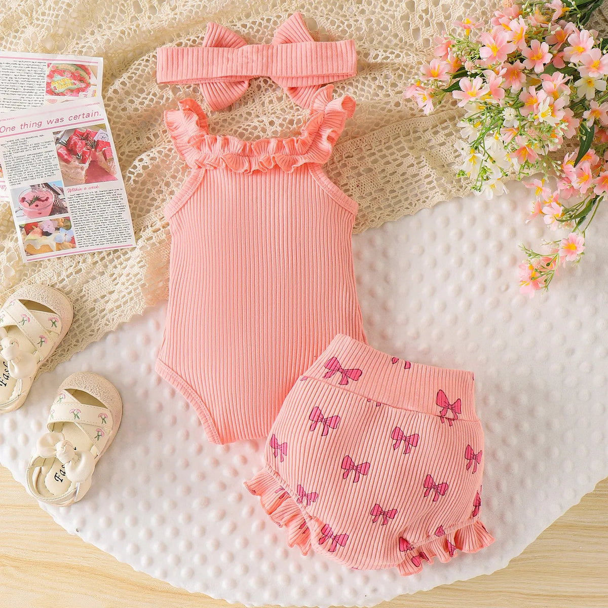 European and American children's clothing girls pink suspender Romper + shorts two-piece set baby children's clothing - Astra Wear astrawear.ca