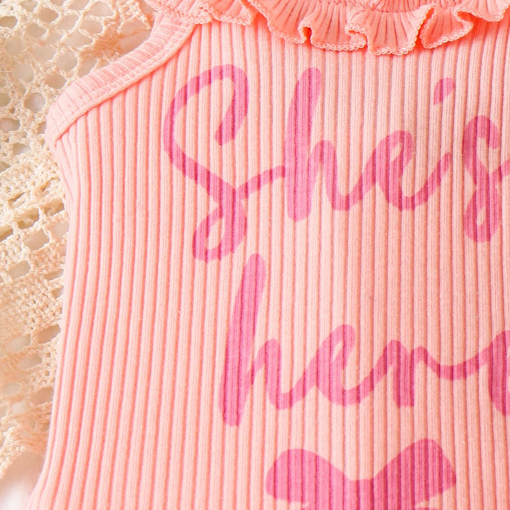 European and American children's clothing girls pink suspender Romper + shorts two-piece set baby children's clothing - Astra Wear astrawear.ca