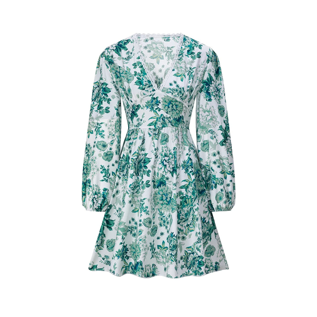 European and American Women's Clothing 206 New Product Lace Lace V-neck Printed Casual Vacation Long Sleeved Dress - Astra Wear astrawear.ca
