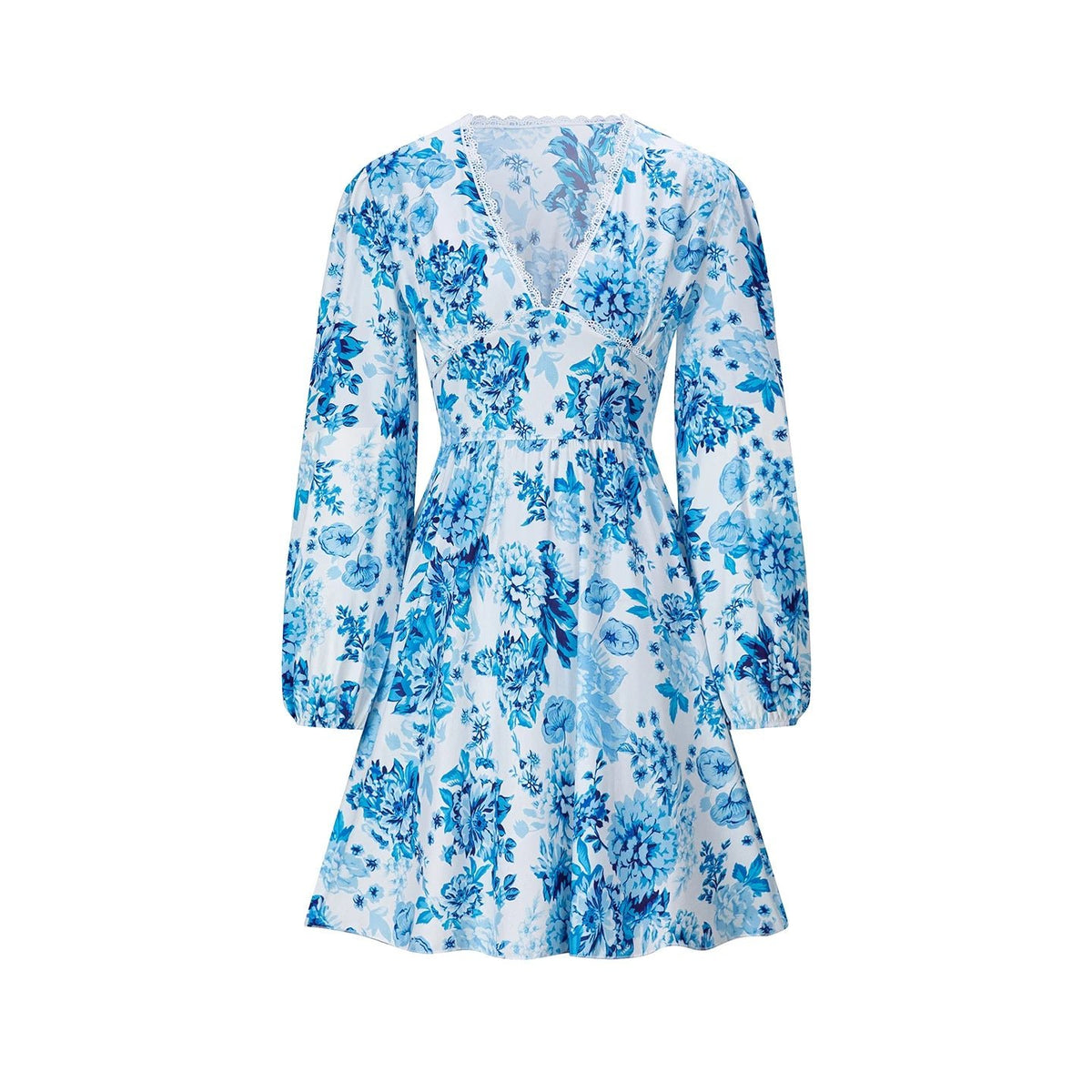 European and American Women's Clothing 206 New Product Lace Lace V-neck Printed Casual Vacation Long Sleeved Dress - Astra Wear astrawear.ca