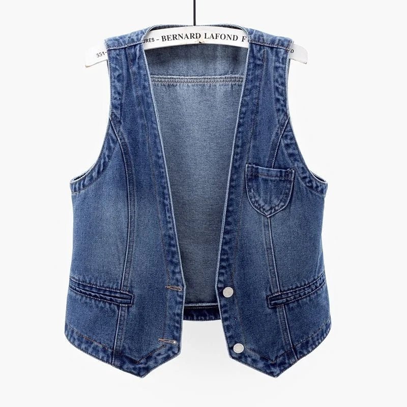 Fashion Denim Vest Female Streetwear V Neck Women Vest Summer Large Size Waistcoat Jeans Tops Sleevless Jacket Chaleco Mujer 6XL - Astra Wear astrawear.ca