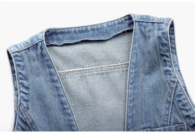 Fashion Denim Vest Female Streetwear V Neck Women Vest Summer Large Size Waistcoat Jeans Tops Sleevless Jacket Chaleco Mujer 6XL - Astra Wear astrawear.ca