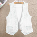 Fashion Denim Vest Female Streetwear V Neck Women Vest Summer Large Size Waistcoat Jeans Tops Sleevless Jacket Chaleco Mujer 6XL - Astra Wear astrawear.ca