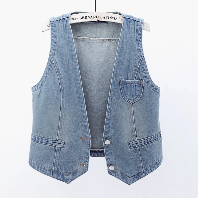 Fashion Denim Vest Female Streetwear V Neck Women Vest Summer Large Size Waistcoat Jeans Tops Sleevless Jacket Chaleco Mujer 6XL - Astra Wear astrawear.ca