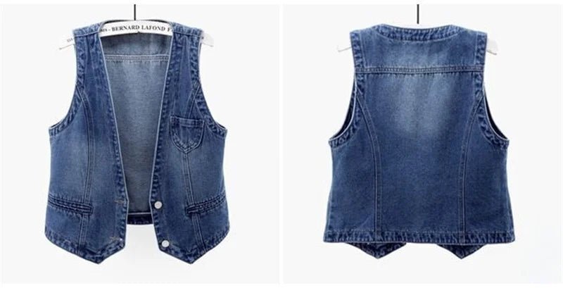 Fashion Denim Vest Female Streetwear V Neck Women Vest Summer Large Size Waistcoat Jeans Tops Sleevless Jacket Chaleco Mujer 6XL - Astra Wear astrawear.ca