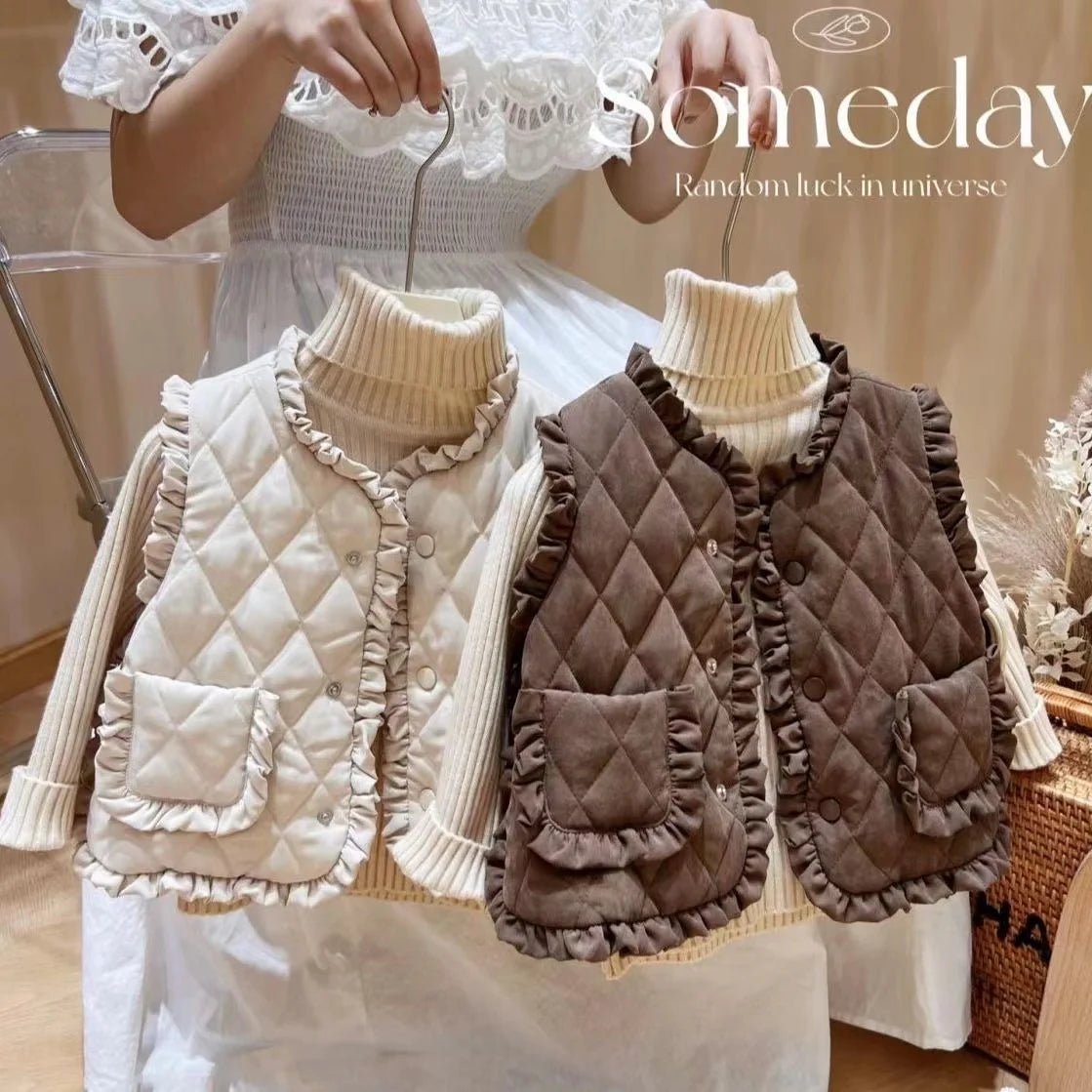 Girls Autumn Winter Clothes Baby Vest Wear 2023 New Autumn Childrens Lace Vest Velvet Warm Clothes Are Versatile - Astra Wear astrawear.ca