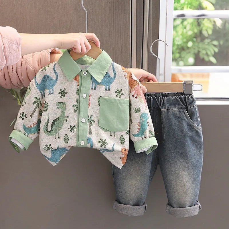 Infant Boys Daily Two Piece Clothes Set Vintage Dinosaur Full Print - Astra Wear astrawear.ca