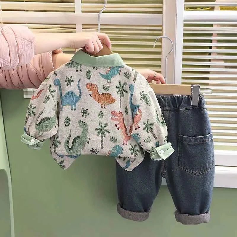 Infant Boys Daily Two Piece Clothes Set Vintage Dinosaur Full Print - Astra Wear astrawear.ca