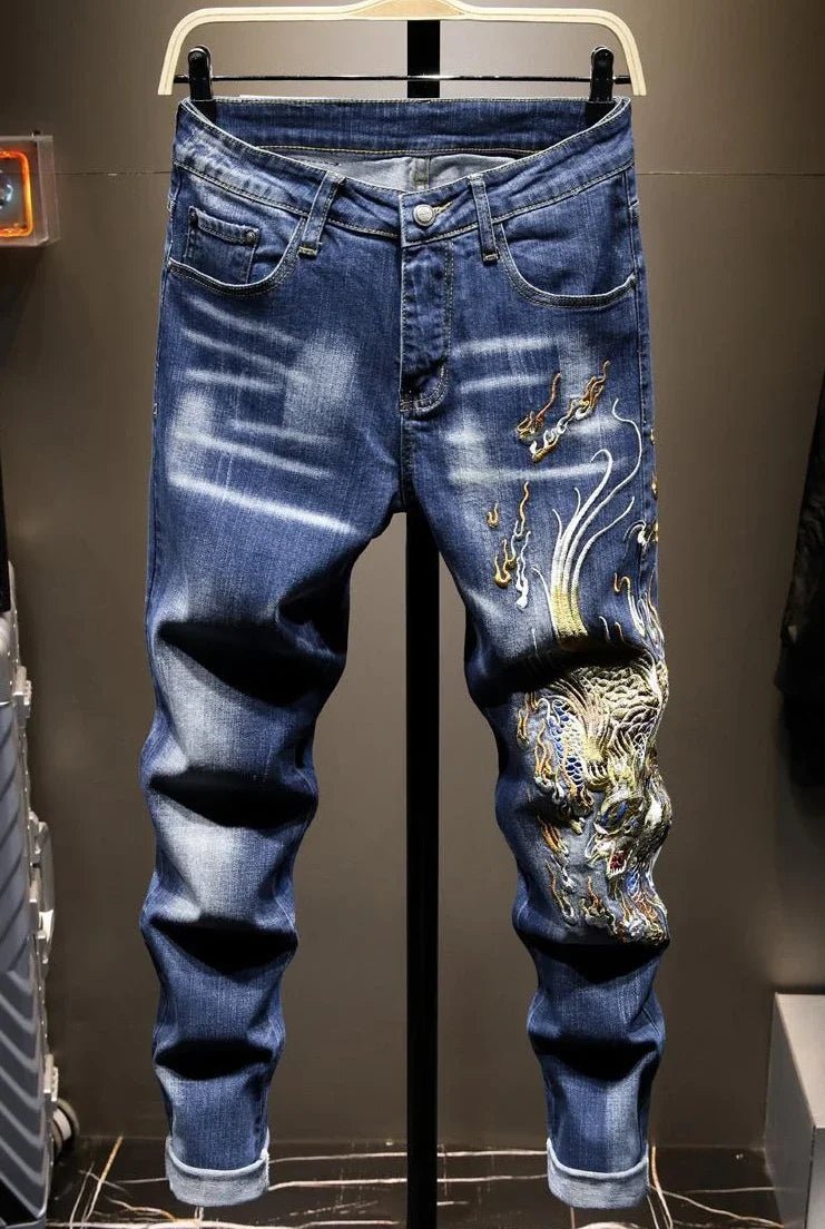 Jean imprimé homme 90s – Coupe ample streetwear noir ou bleu - Astra Wear astrawear.ca