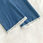 Kids Clothes Girls Summer Fashion Cowboy Blue Lace Bow+Lace Wide Leg Pants Sets Children's Daily Casual Wear - Astra Wear astrawear.ca