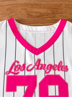Kids Clothing Set V-Neck Striped Alphanumeric Print Short-Sleeved - Astra Wear astrawear.ca