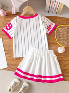 Kids Clothing Set V-Neck Striped Alphanumeric Print Short-Sleeved - Astra Wear astrawear.ca