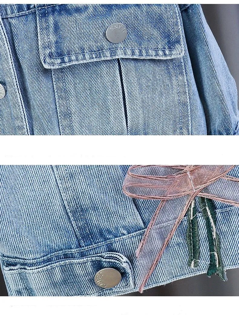 Kids Denim Jackets for Girls Baby New Flower Embroidery Coats Fashion - Astra Wear astrawear.ca