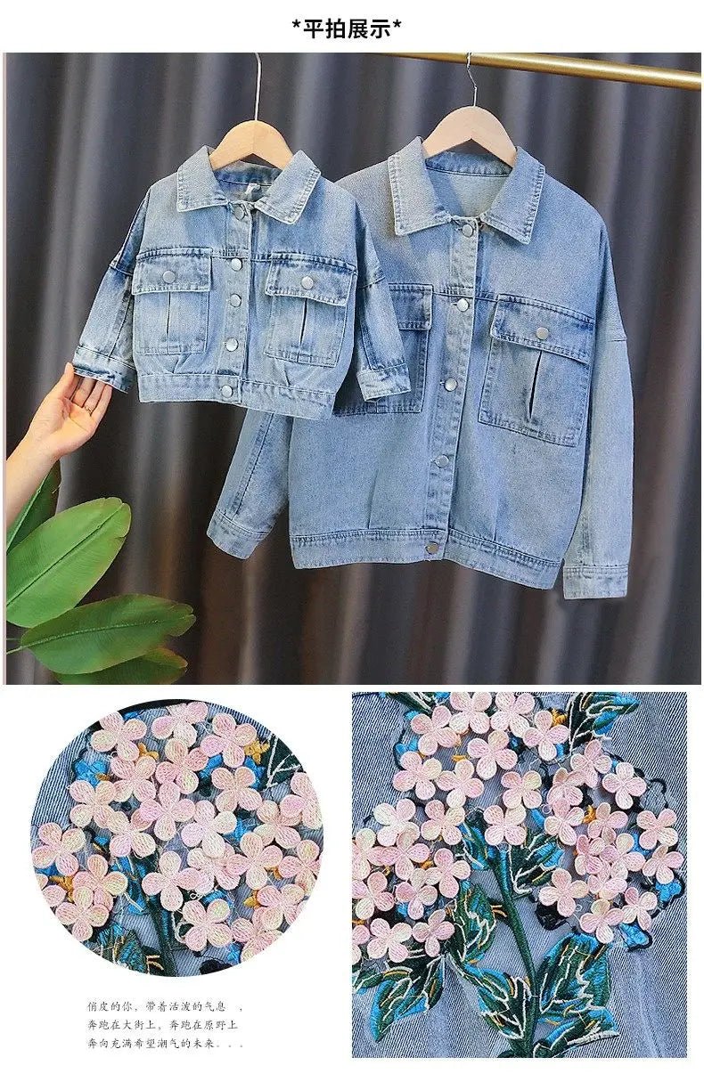 Kids Denim Jackets for Girls Baby New Flower Embroidery Coats Fashion - Astra Wear astrawear.ca