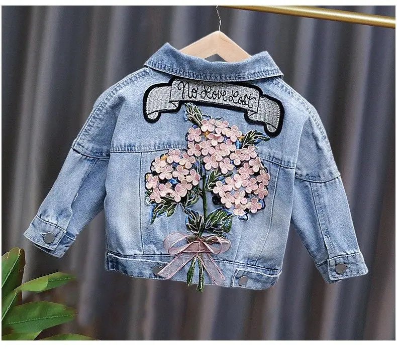 Kids Denim Jackets for Girls Baby New Flower Embroidery Coats Fashion - Astra Wear astrawear.ca
