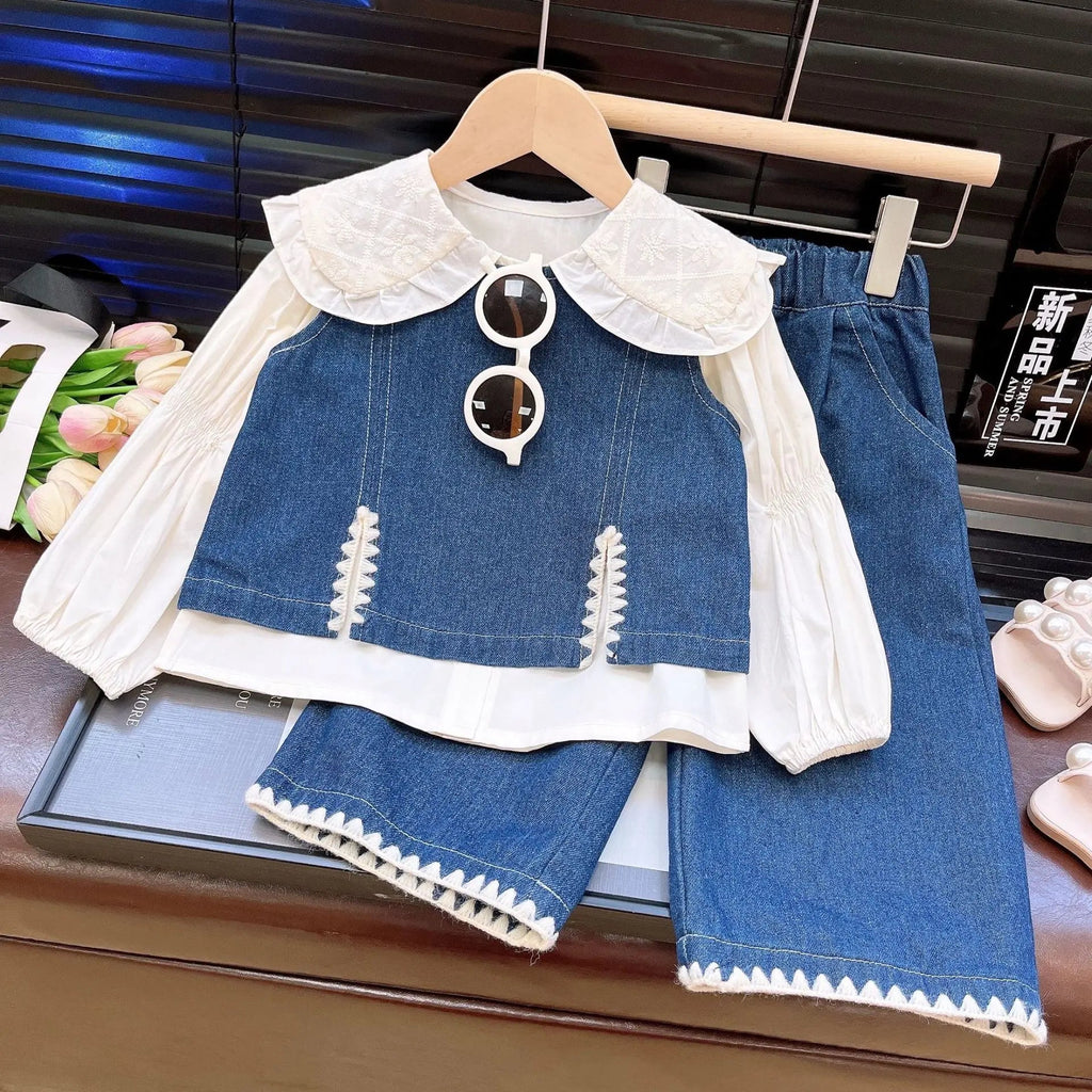 Kids Denim Vest & Shirt & Pants Set – 3Pcs Casual Outfit for Girls, Cute Spring Autumn Toddler Clothes Toddler Girl Clothes - Astra Wear astrawear.ca