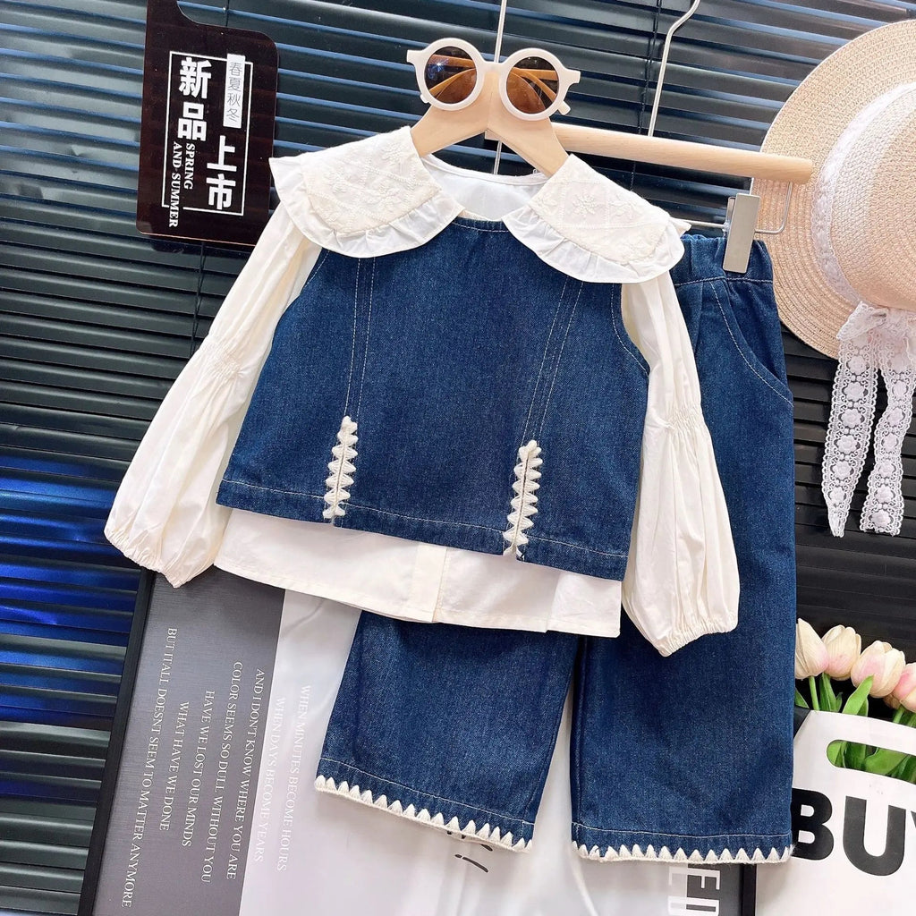 Kids Denim Vest & Shirt & Pants Set – 3Pcs Casual Outfit for Girls, Cute Spring Autumn Toddler Clothes Toddler Girl Clothes - Astra Wear astrawear.ca