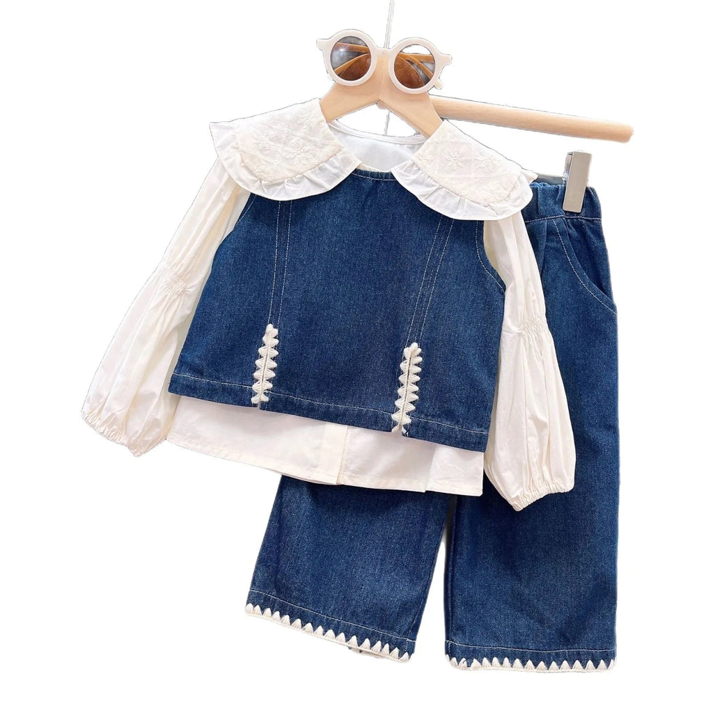 Kids Denim Vest & Shirt & Pants Set – 3Pcs Casual Outfit for Girls, Cute Spring Autumn Toddler Clothes Toddler Girl Clothes - Astra Wear astrawear.ca