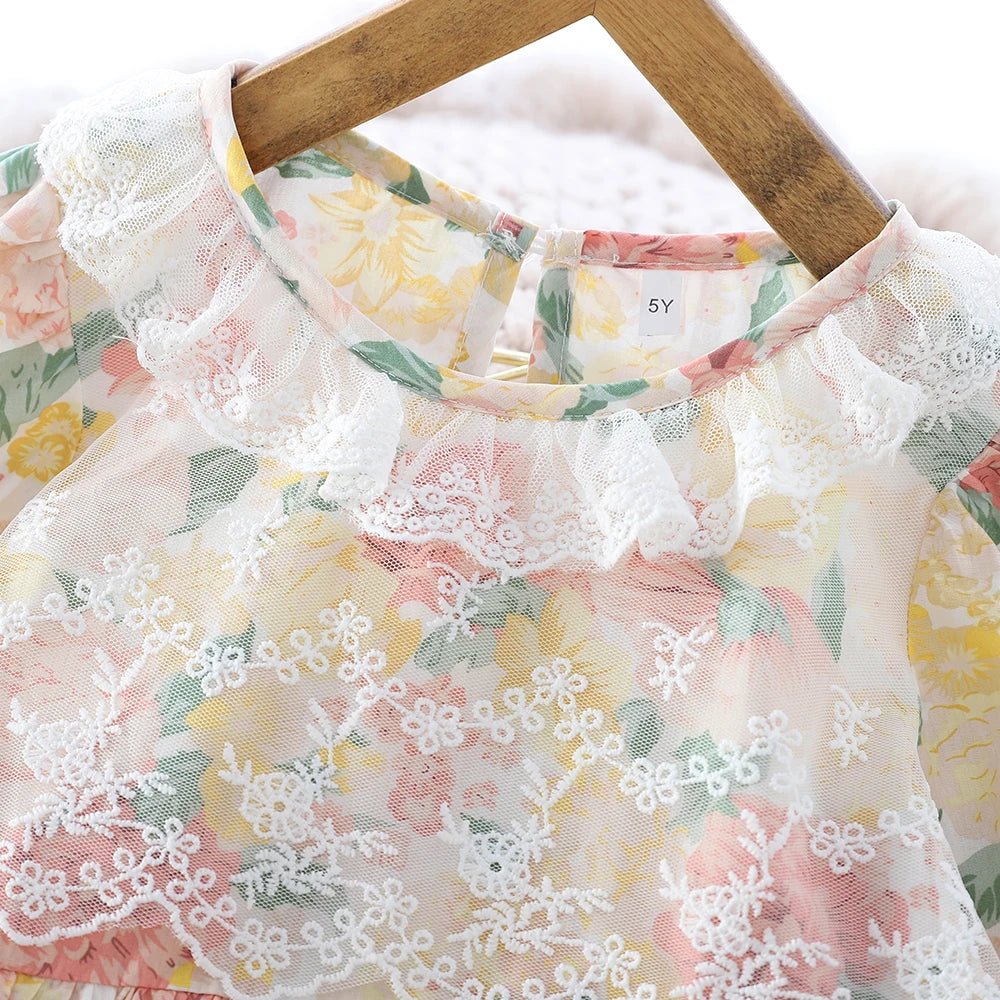 Kids Dresses for Girls Casual Lace-Trimmed Crewneck Long Sleeve Dress - Astra Wear astrawear.ca