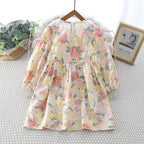 Kids Dresses for Girls Casual Lace-Trimmed Crewneck Long Sleeve Dress - Astra Wear astrawear.ca