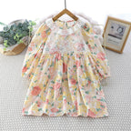 Kids Dresses for Girls Casual Lace-Trimmed Crewneck Long Sleeve Dress - Astra Wear astrawear.ca