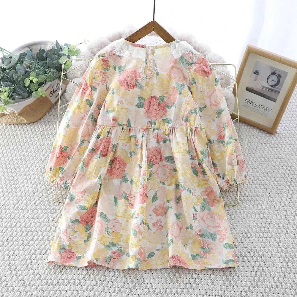 Kids Dresses for Girls Casual Lace-Trimmed Crewneck Long Sleeve Dress - Astra Wear astrawear.ca