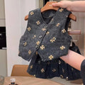 Kids Girls 2-Piece Clothing Set V-Neck Woolen Vest And Pleated Half-Length Skirt Autumn Winter Children's Outfit - Astra Wear astrawear.ca