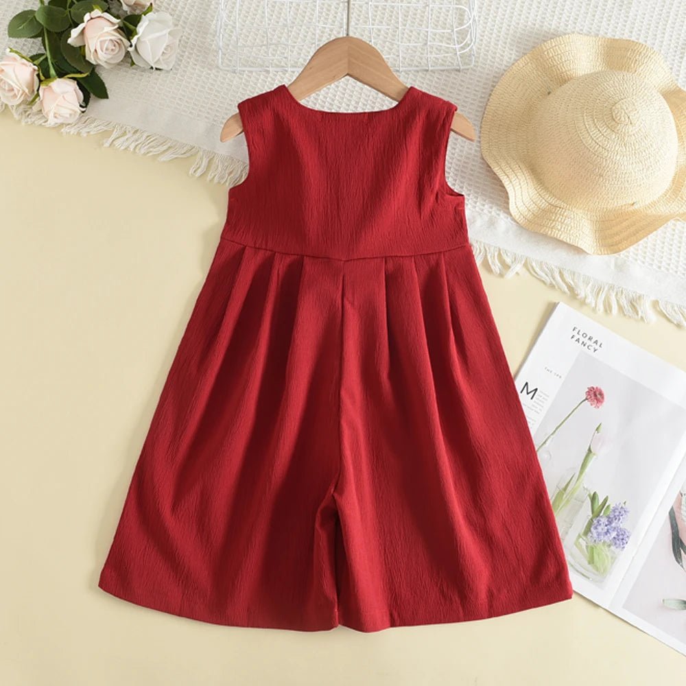 Kids Girls Jumpsuits 2023 New Fashion Girl Baby Casual Bodysuits Children Solid Costumes Sleeveless Clothing 3-7Y - Astra Wear astrawear.ca