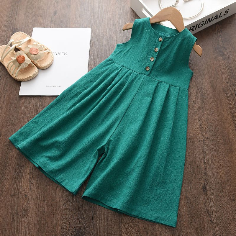 Kids Girls Jumpsuits 2023 New Fashion Girl Baby Casual Bodysuits Children Solid Costumes Sleeveless Clothing 3-7Y - Astra Wear astrawear.ca