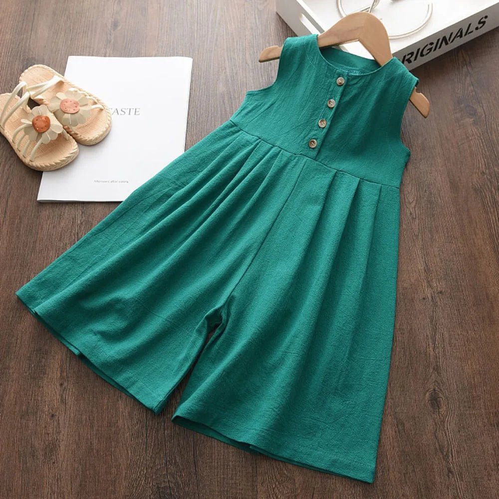 Kids Girls Jumpsuits 2023 New Fashion Girl Baby Casual Bodysuits Children Solid Costumes Sleeveless Clothing 3-7Y - Astra Wear astrawear.ca