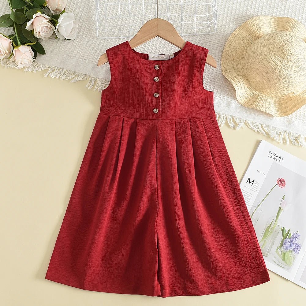 Kids Girls Jumpsuits 2023 New Fashion Girl Baby Casual Bodysuits Children Solid Costumes Sleeveless Clothing 3-7Y - Astra Wear astrawear.ca