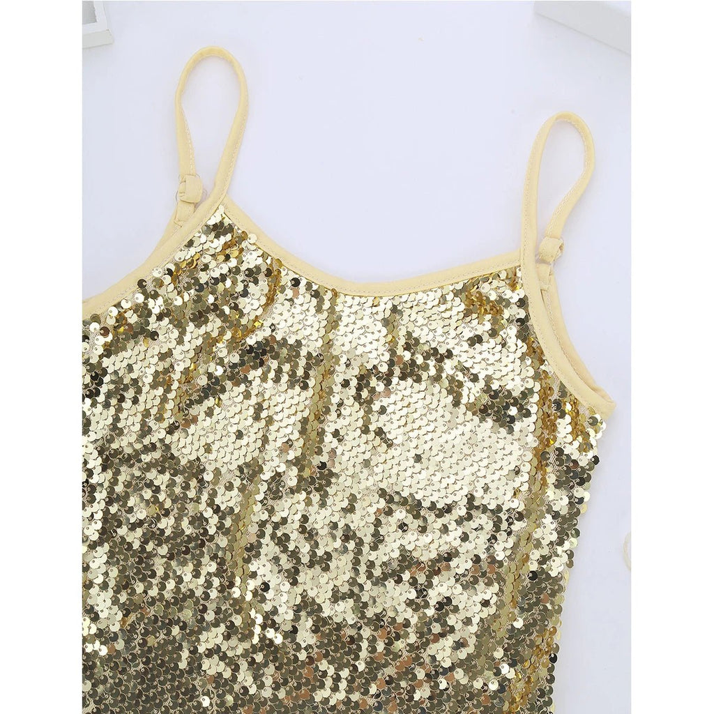 Kids Girls Shiny Sequined Tops Vest Jazz Dance Camisole Tanks Top for Ballet Dancing Stage Performance Girls Clothing Streetwear - Astra Wear astrawear.ca