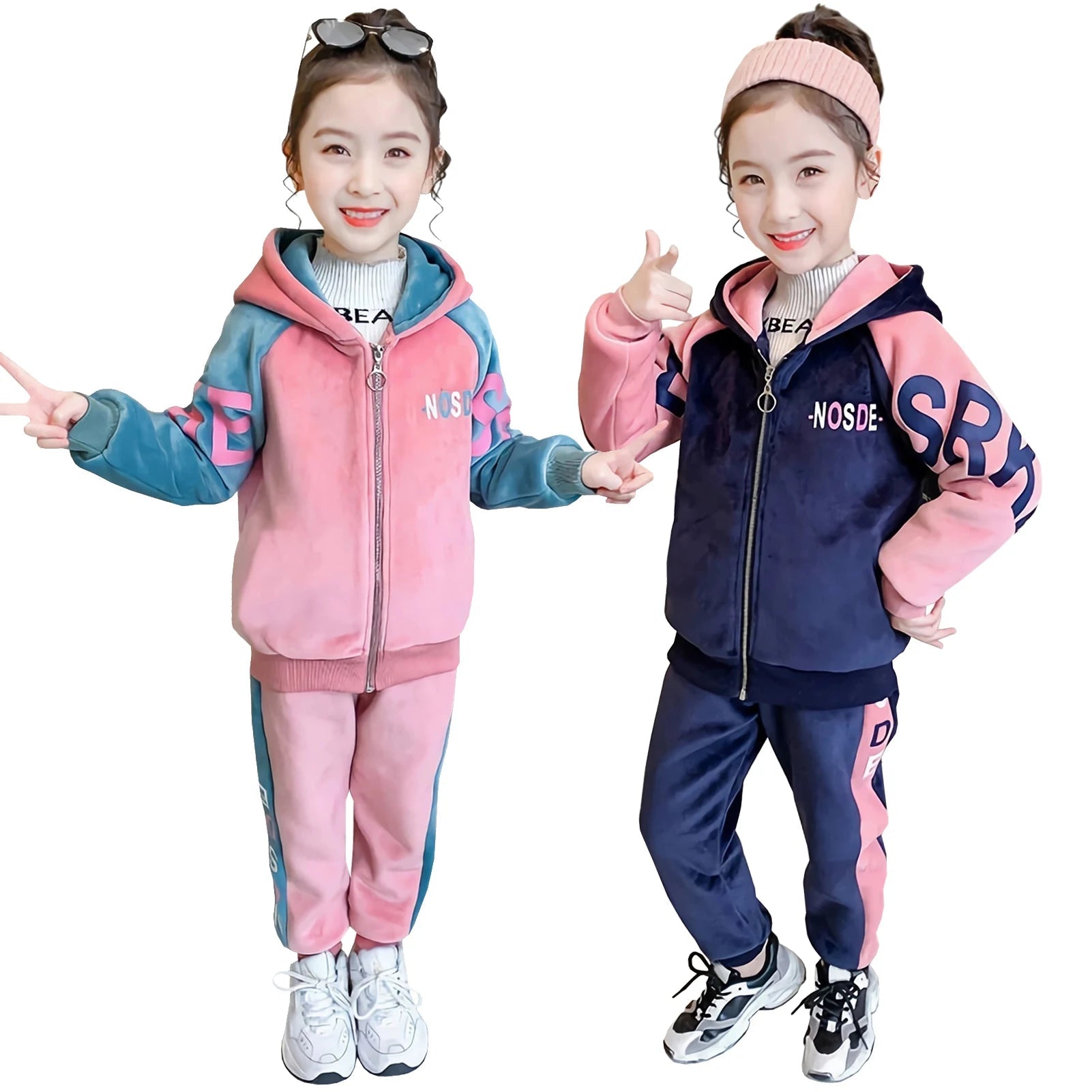 Kids Velvet Tracksuits,Cotton Jogging Suits,2-Piece Hooded Long Sleeve Sweatshirt + Pants Set,Girls Jacket,Casual Sports Wear - Astra Wear astrawear.ca